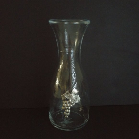 Vintage Bormioli Rocco Glass Bottle Carafe Pewter Grape Motif Italy Wine Bar 1L - Picture 2 of 7